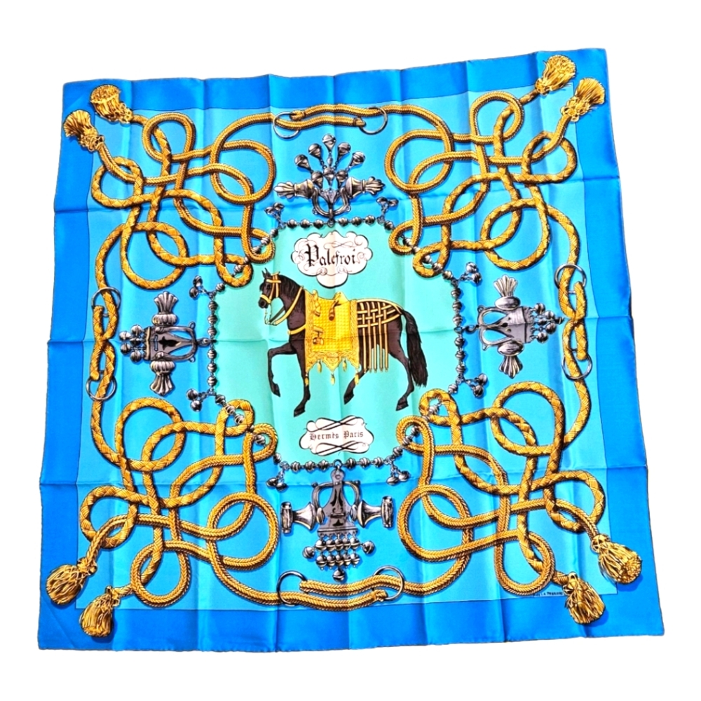 HERMES  Palefroi Silk Scarf By  Françoise De La Perriere 34 Inches Excellent